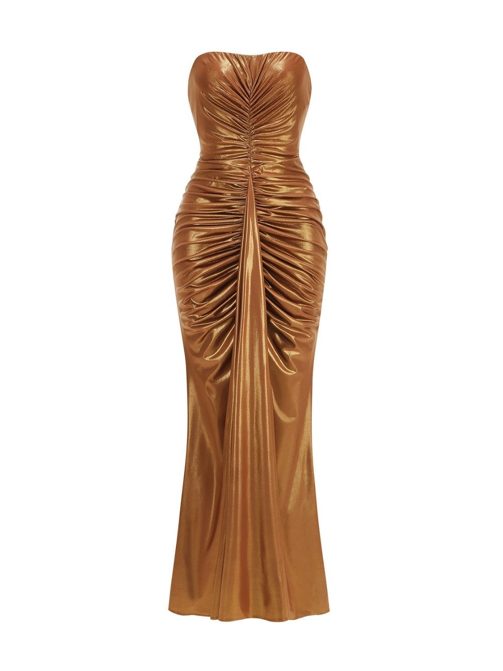 Marlowe Brown Strapless Ruched Maxi Dress - OWNCI