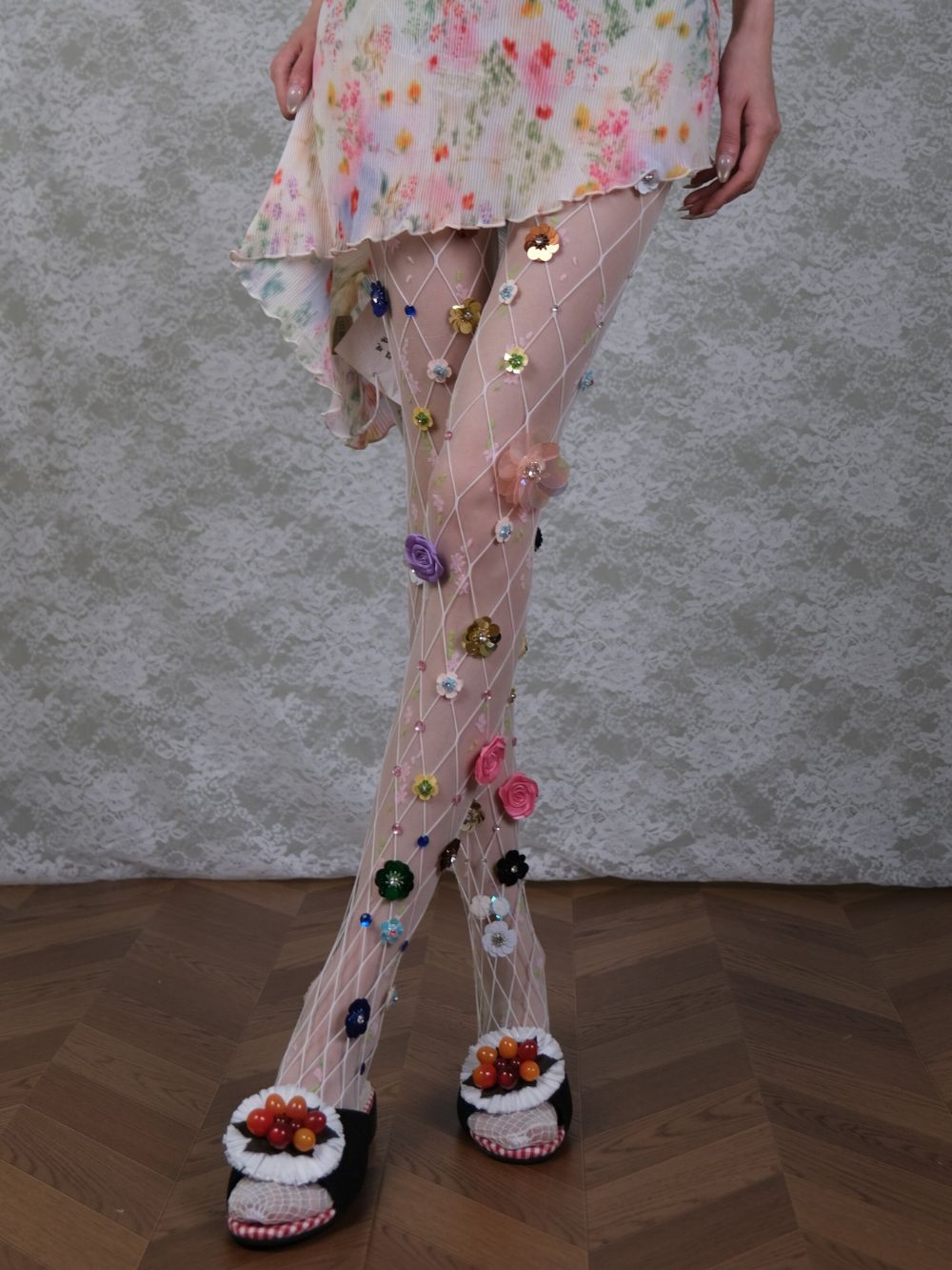 Marsha Flower Embellished Tights - OWNCI