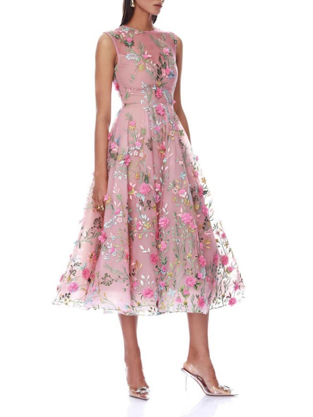 Marni Pink Flower Embellished Midi Dress - OWNCI Marni Pink Flower Embellished Midi Dress - OWNCI