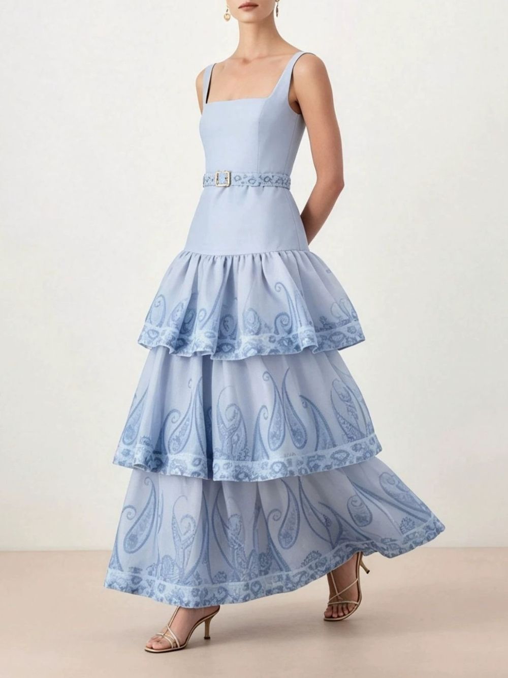 Marlee Blue Printed Layered Maxi Dress - OWNCI Marlee Blue Printed Layered Maxi Dress - OWNCI