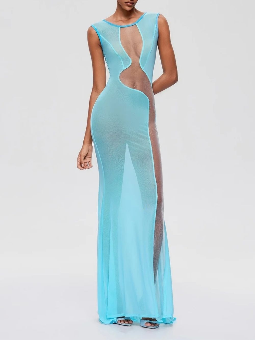 Furaira Sleeveless See Through Maxi Dress In Sky Blue - OWNCI