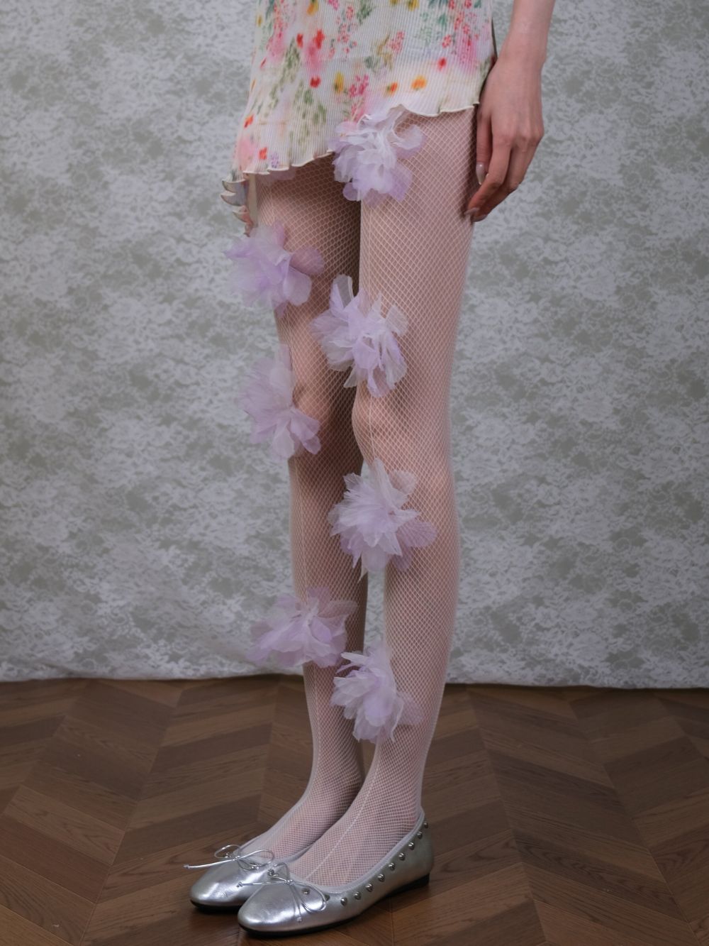 Marsai Purple Flower Embellished Tights - OWNCI