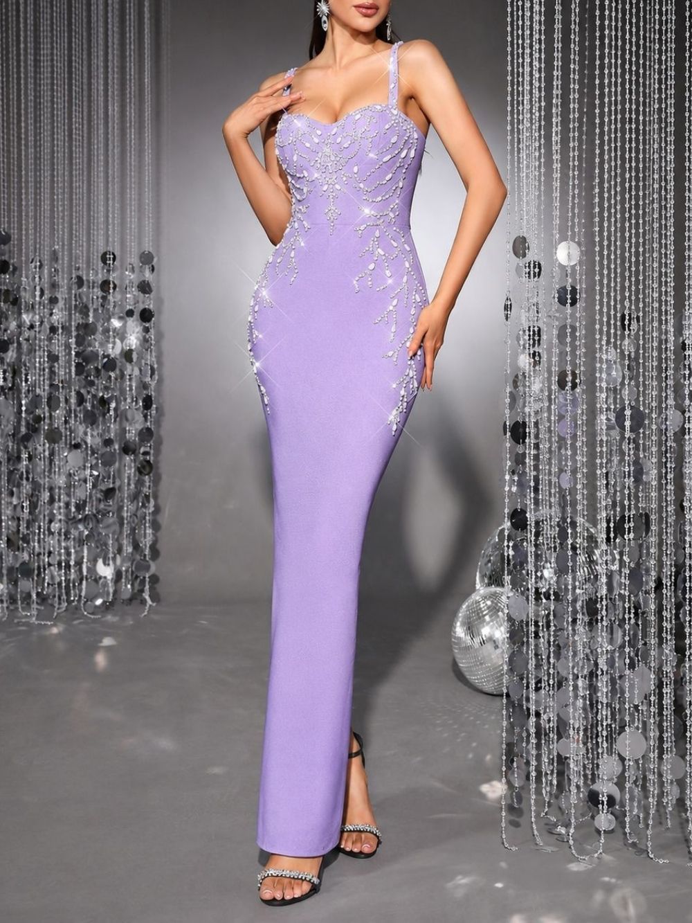 Mariza Purple Strappy Diamante Bandage Maxi Dress - OWNCI