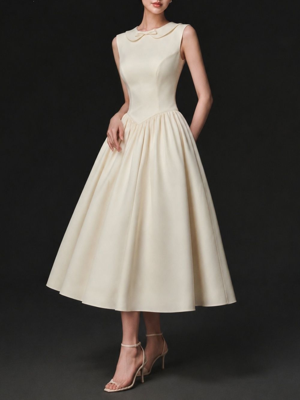 Marya Apricot Sleeveless Midi Dress - OWNCI