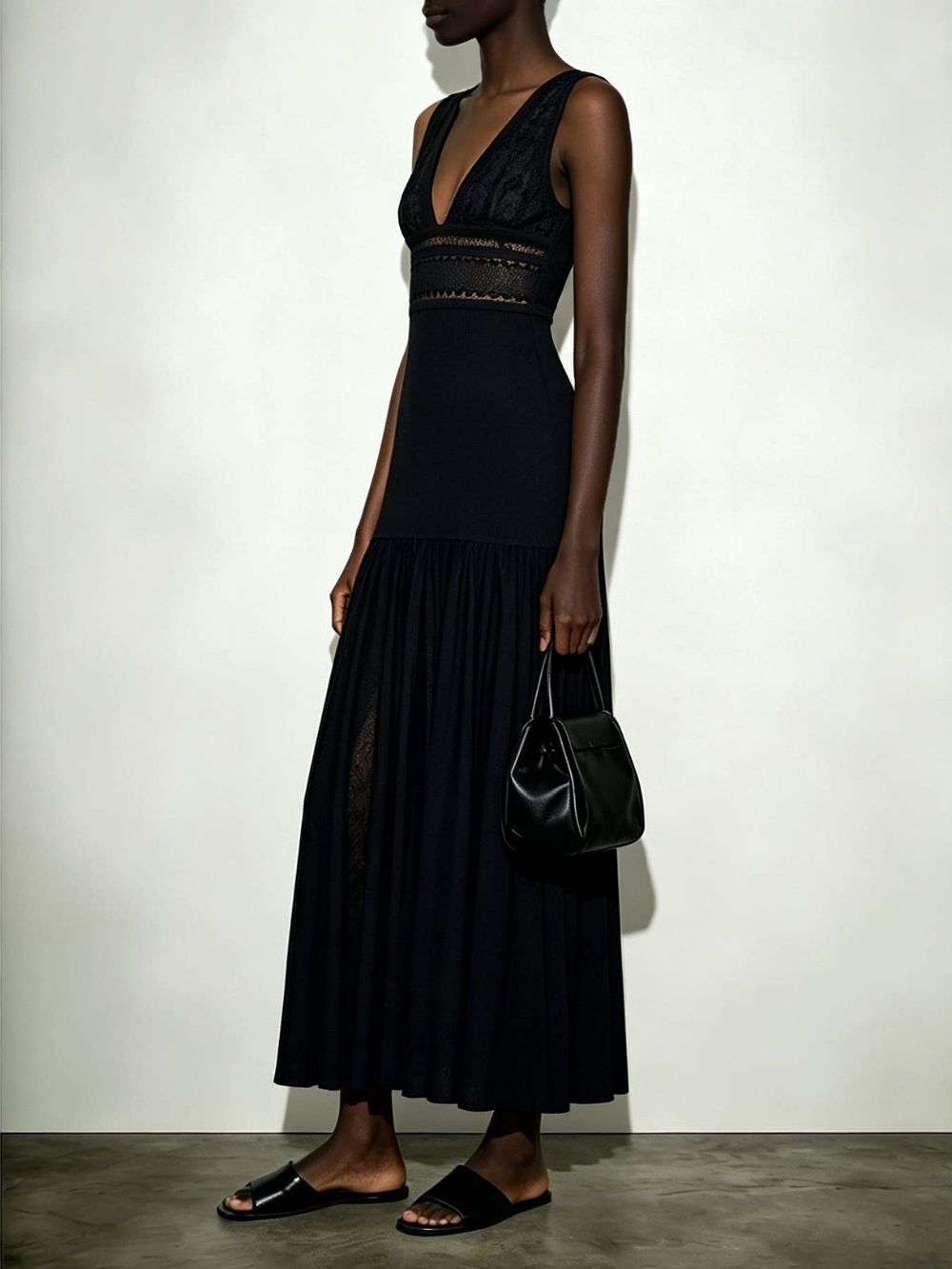 c4528a06053d280c40f7ffc0b4060740 Marimba Black Sleeveless Lace Knit Maxi Dress
