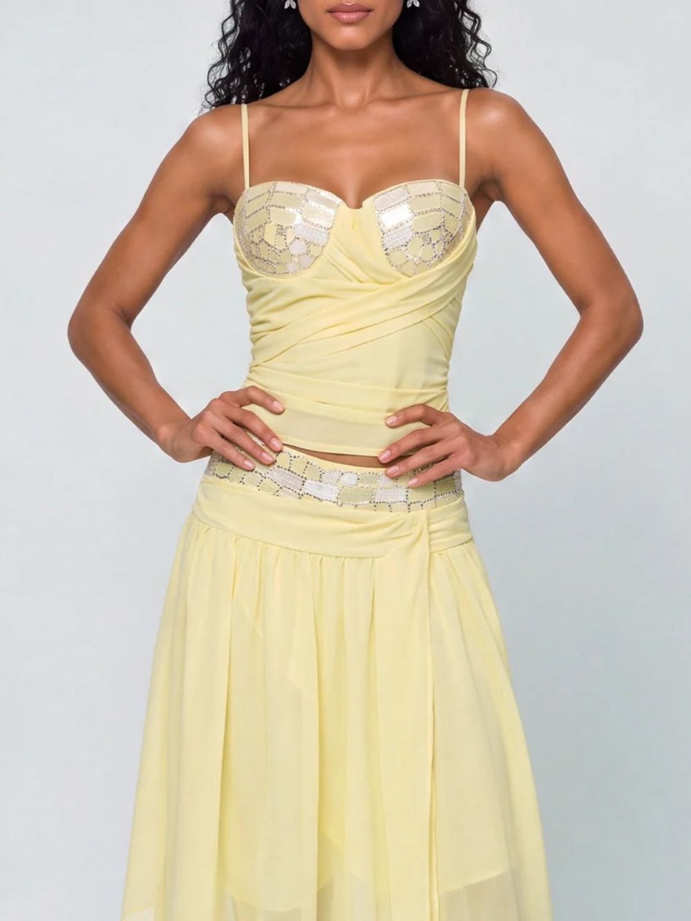 Dalmere Spaghetti Rhinestone Skirt Set - OWNCI Dalmere Spaghetti Rhinestone Skirt Set - OWNCI