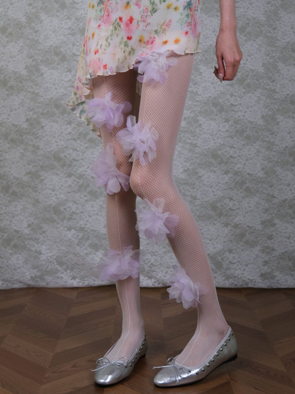 Marsai Purple Flower Embellished Tights - OWNCI Marsai Purple Flower Embellished Tights - OWNCI