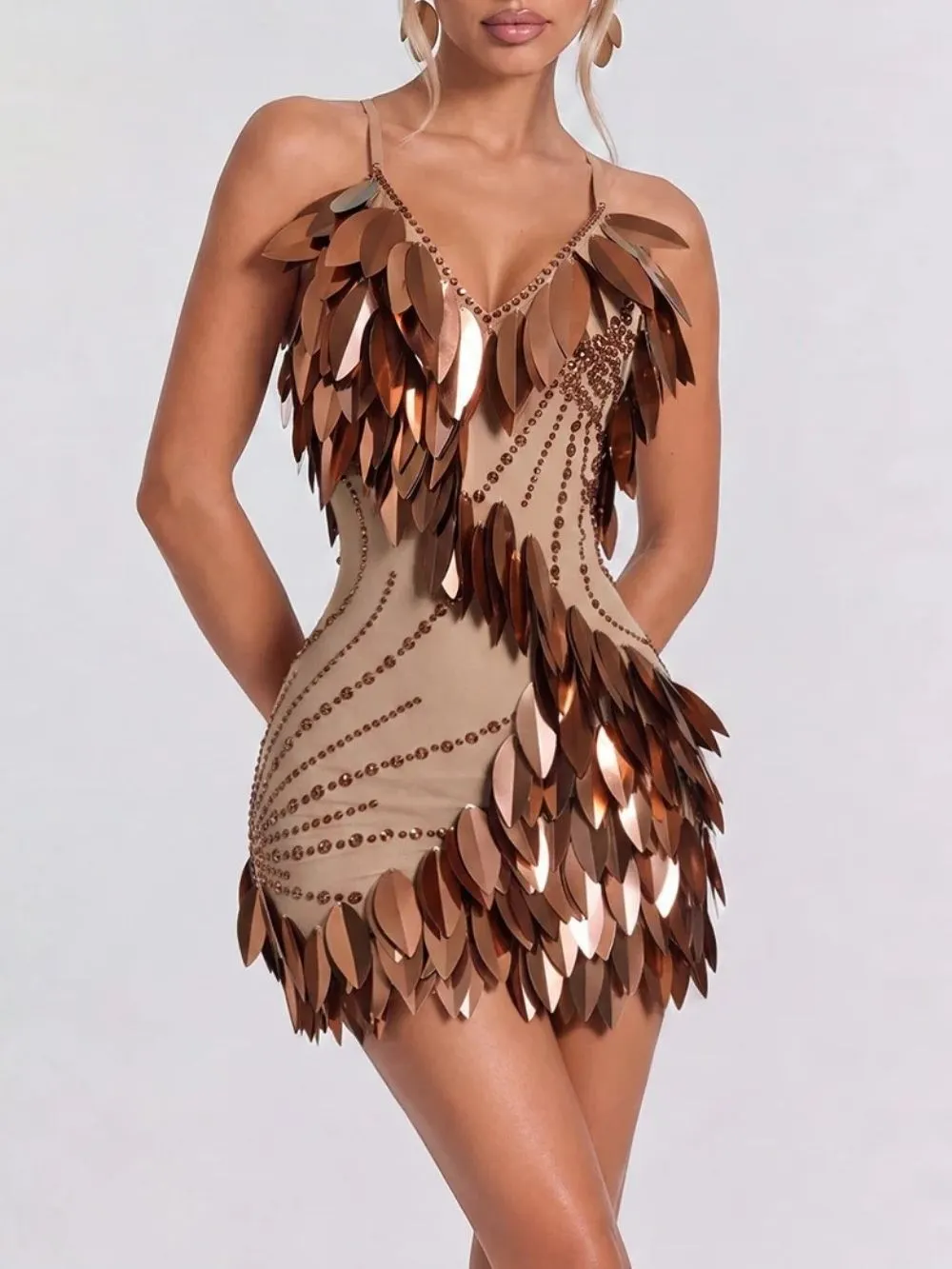 Granny Spaghetti Leaf Rhinestone Mini Dress - OWNCI Granny Spaghetti Leaf Rhinestone Mini Dress - OWNCI