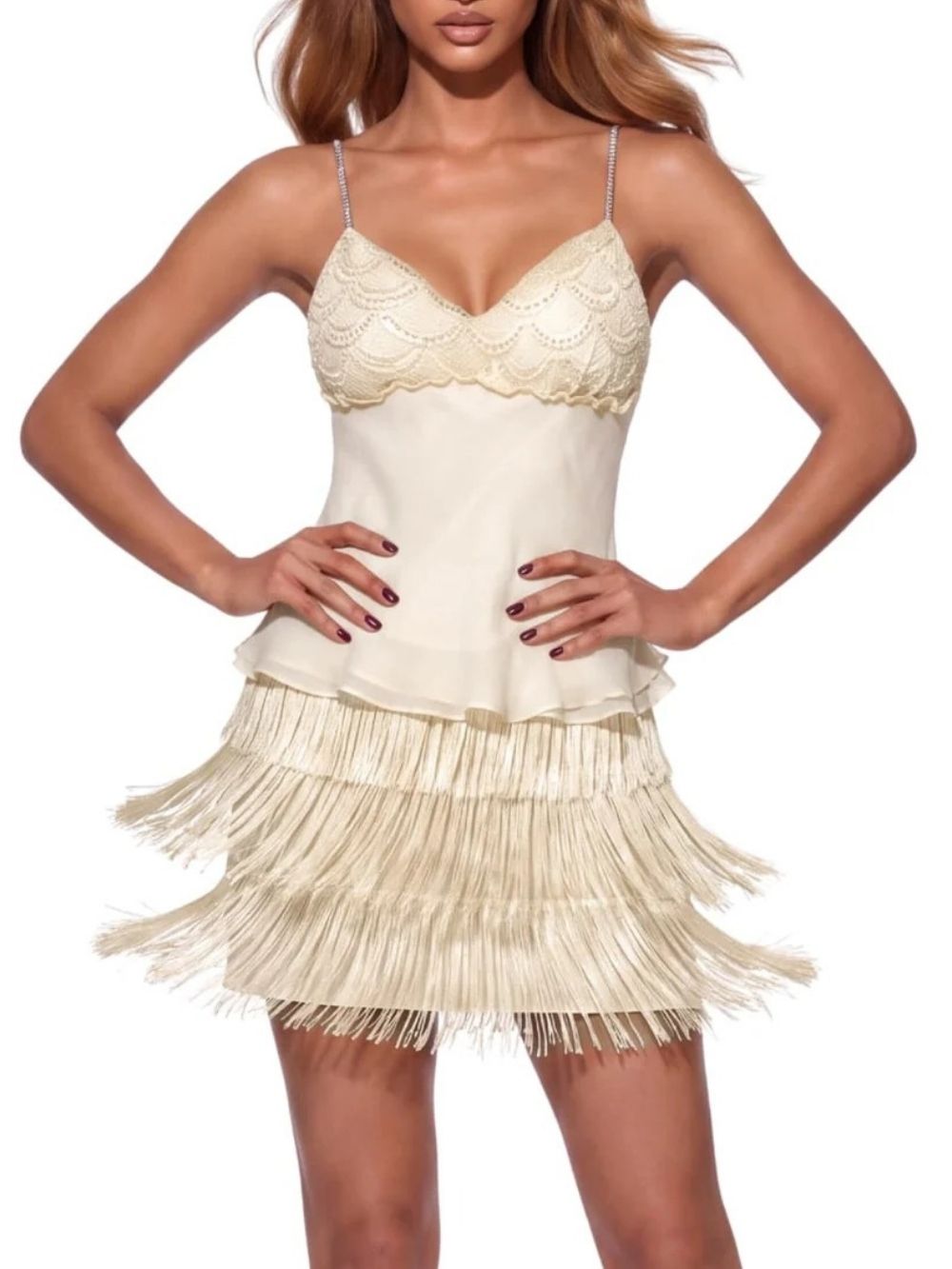 Cirune Spaghetti Fringe Skirt Set