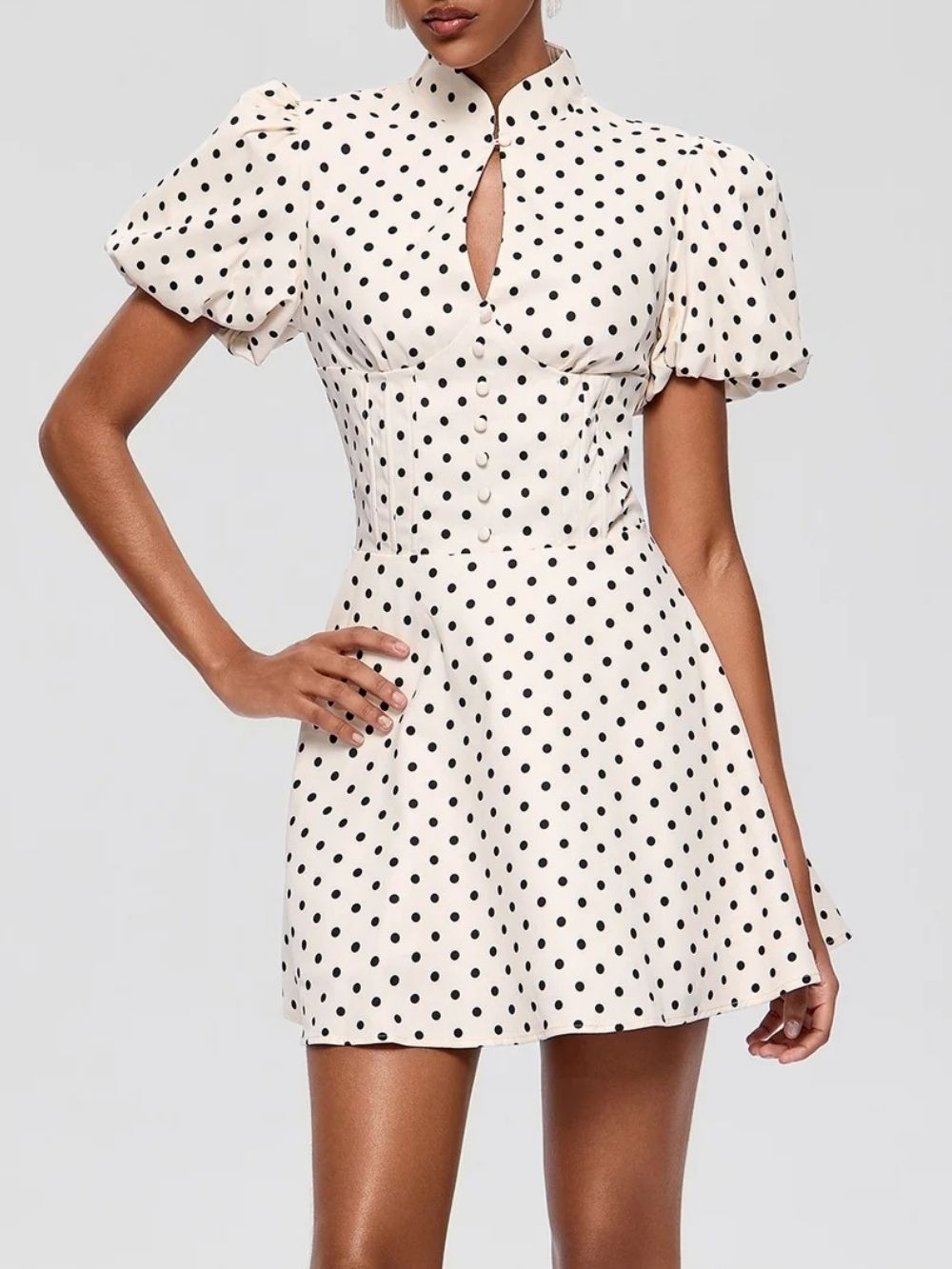 Fortuna Puff Sleeve Corset Dot Mini Dress - OWNCI