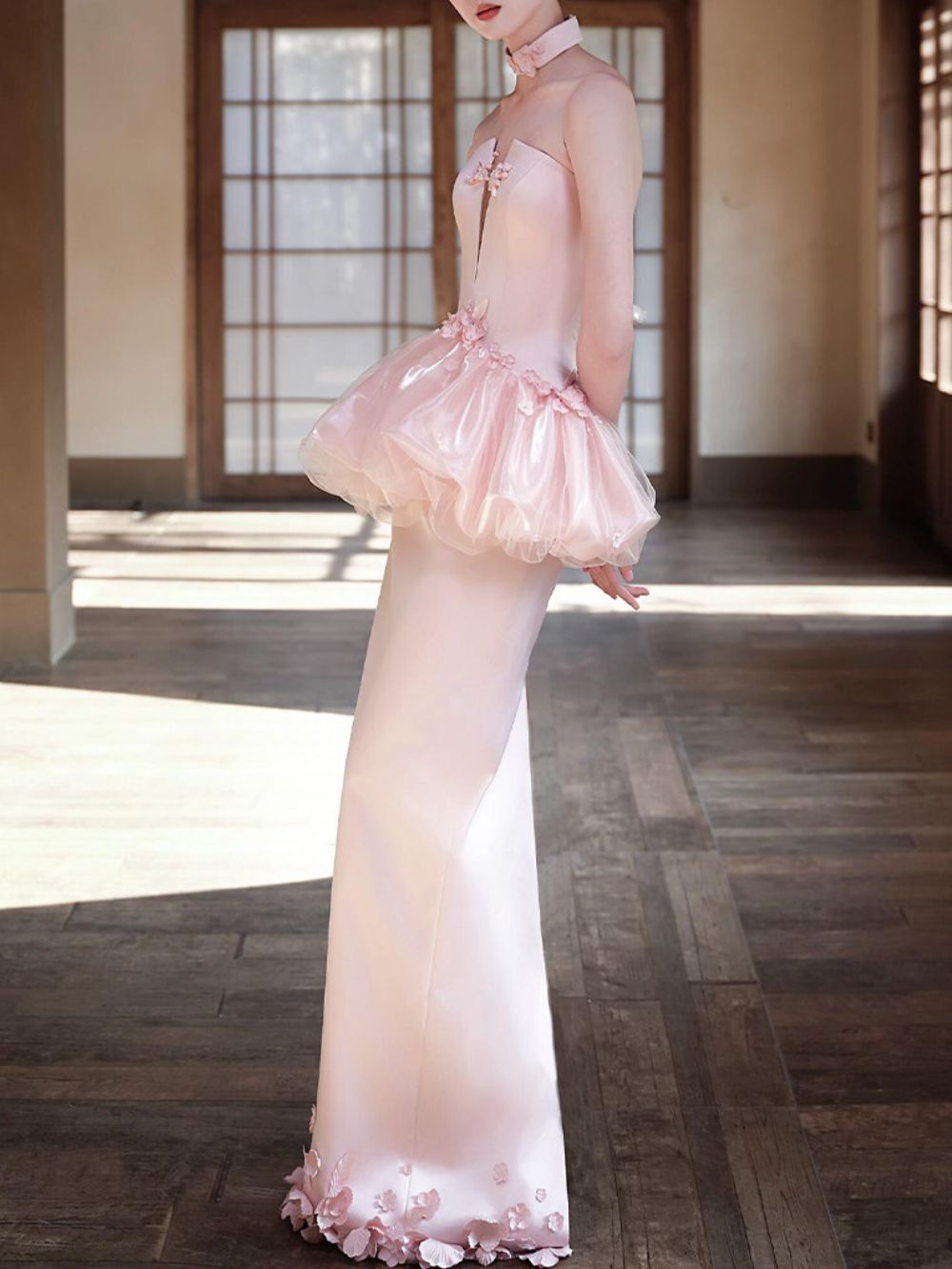 Mashava Pink Strapless Flower Embellished Maxi Dress - OWNCI Mashava Pink Strapless Flower Embellished Maxi Dress - OWNCI