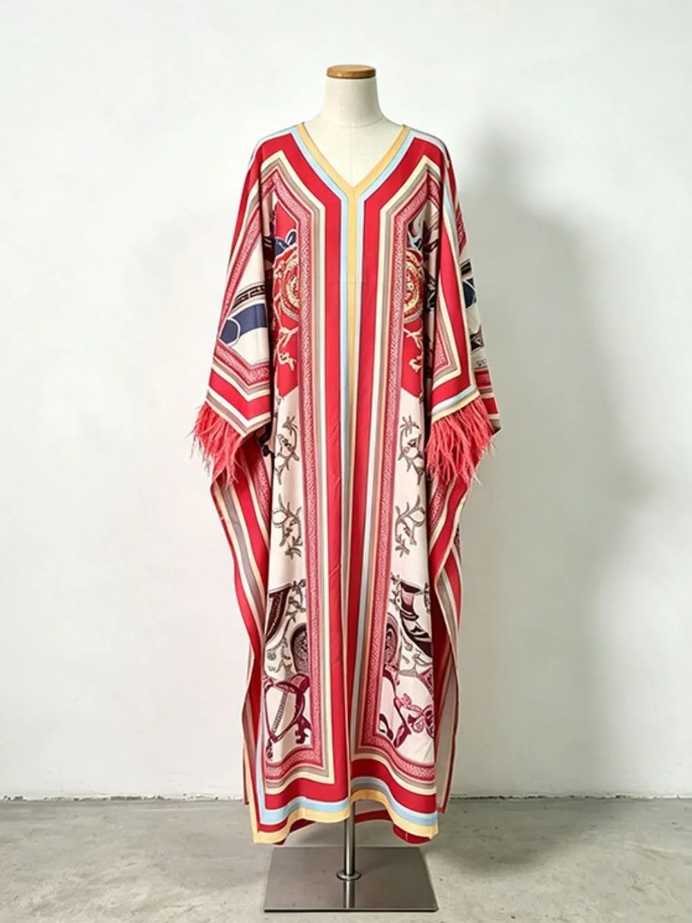 Marlie Printed Long Sleeve Feather Maxi Dress - OWNCI Marlie Printed Long Sleeve Feather Maxi Dress - OWNCI