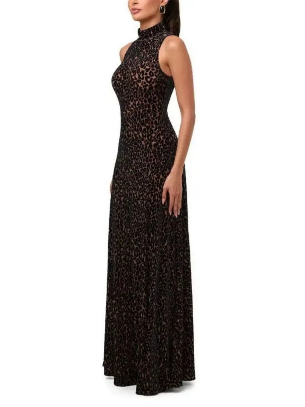 ca9527176815c5bdb04572bf830c6e81 Mandy Black Sleeveless Leopard Maxi Dress