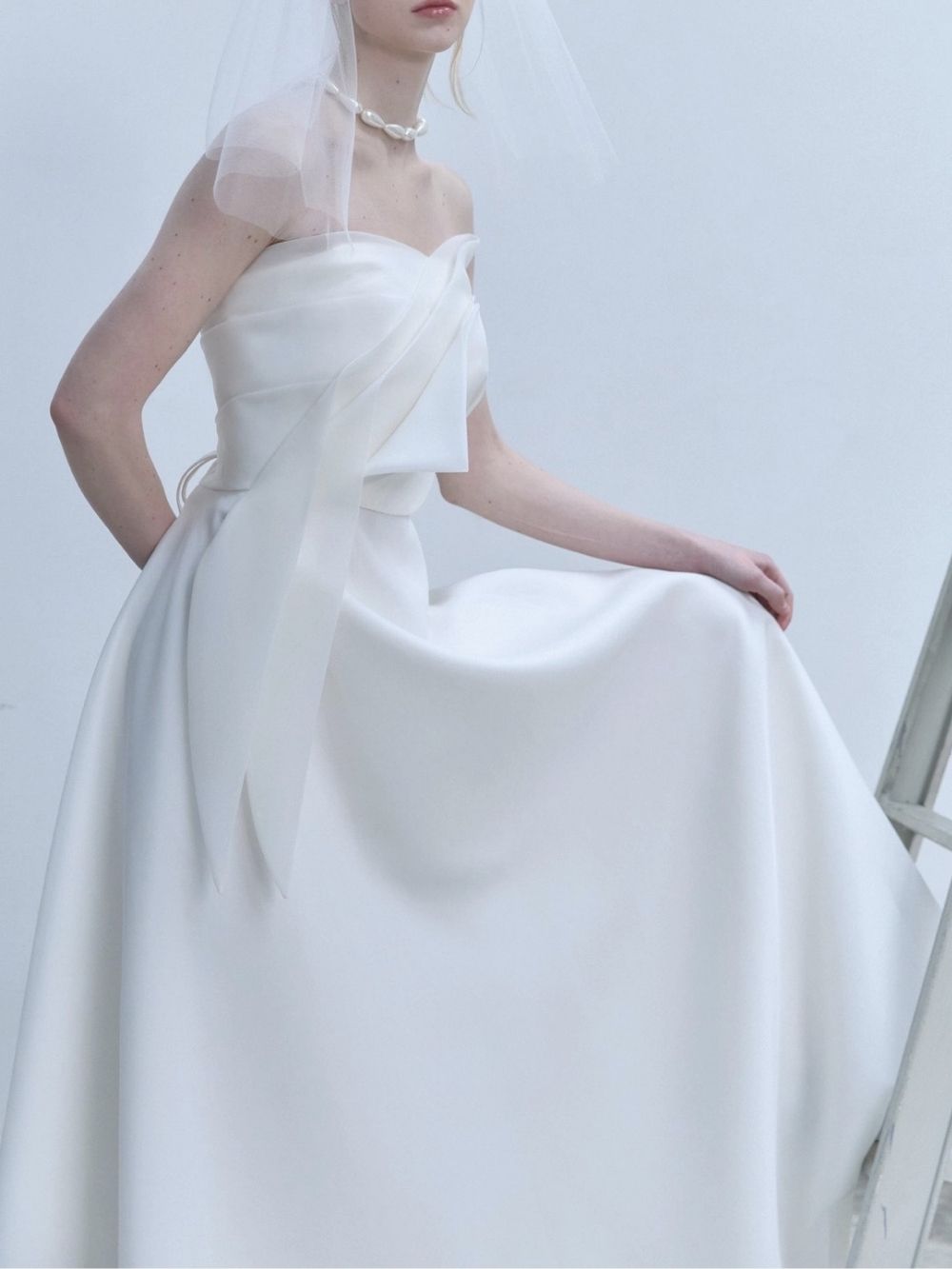 Barbara French Satin Strapless Maxi Dress - White