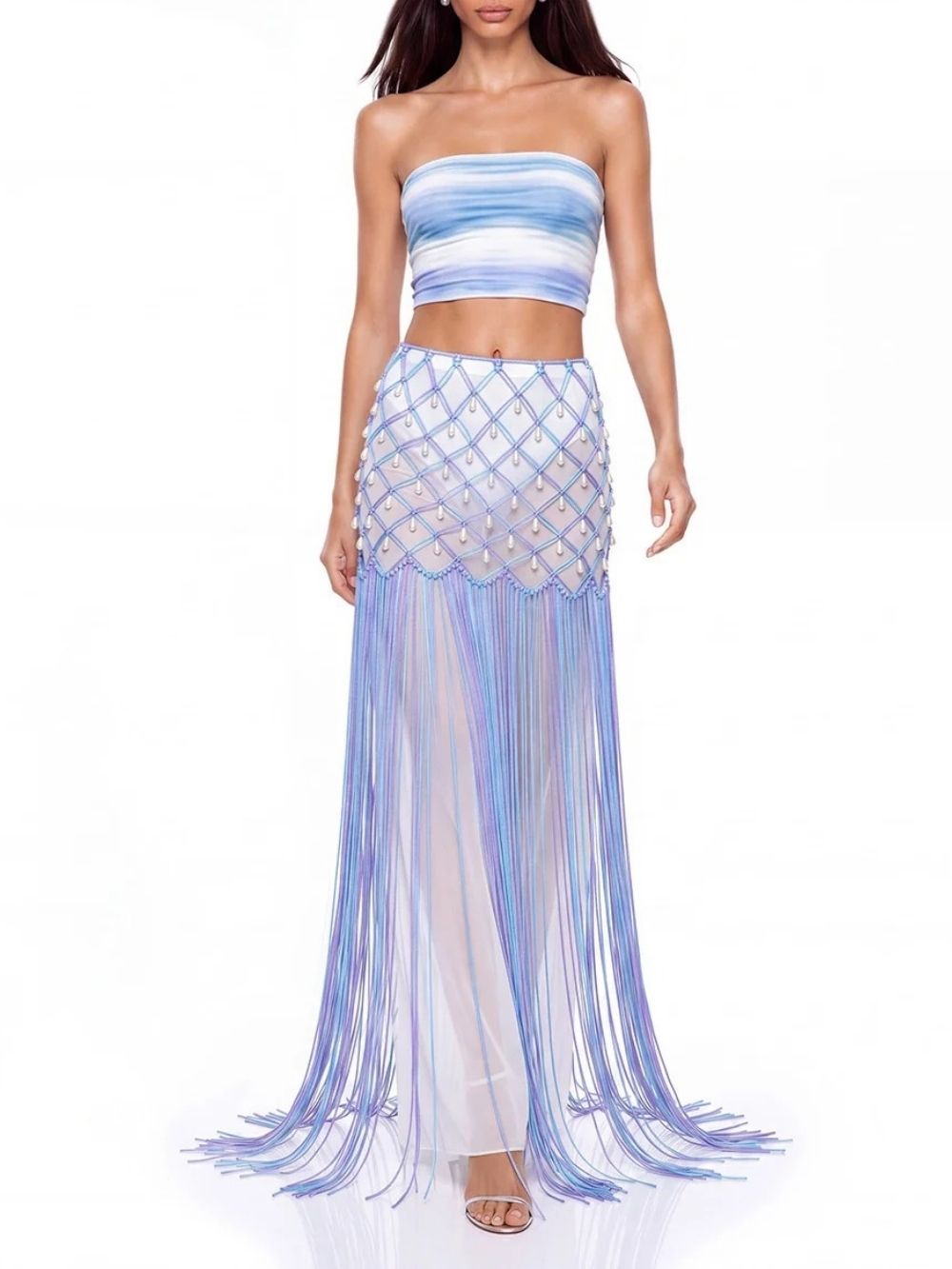 Trevianx Fringe Crystal Mesh Skirt - OWNCI Trevianx Fringe Crystal Mesh Skirt - OWNCI