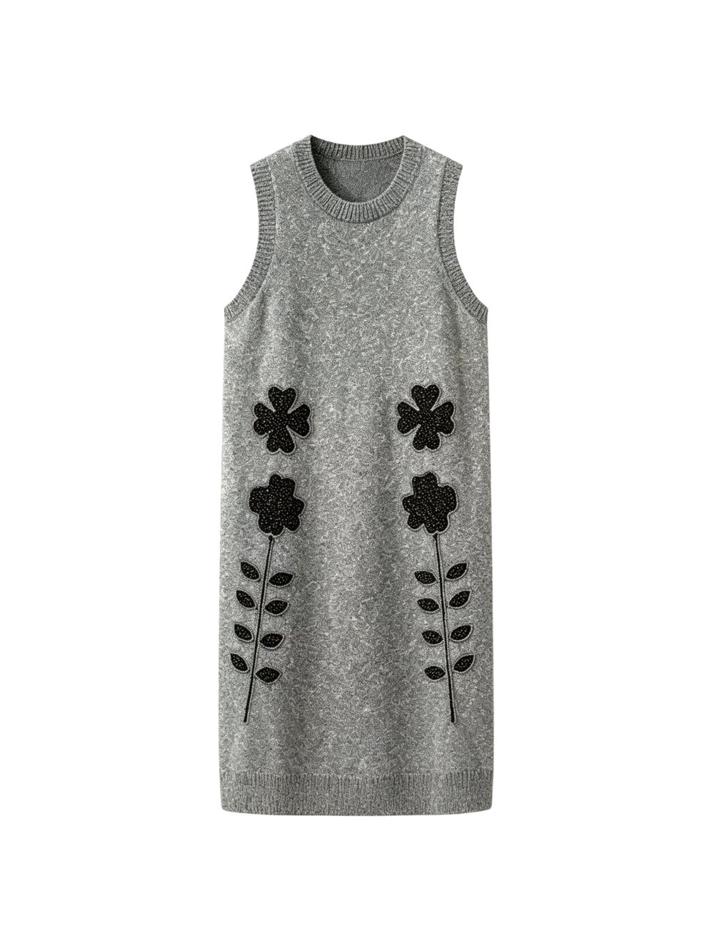 Marigold Grey Sleeveless Flower Knit Mini Dress