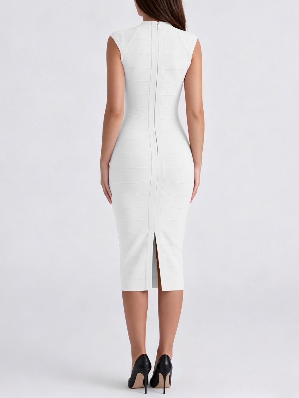 Marixa White V-Neck Bandage Midi Dress - OWNCI