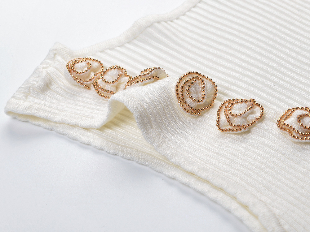Beaded Roses Ribbed Knit Top - OWNCI