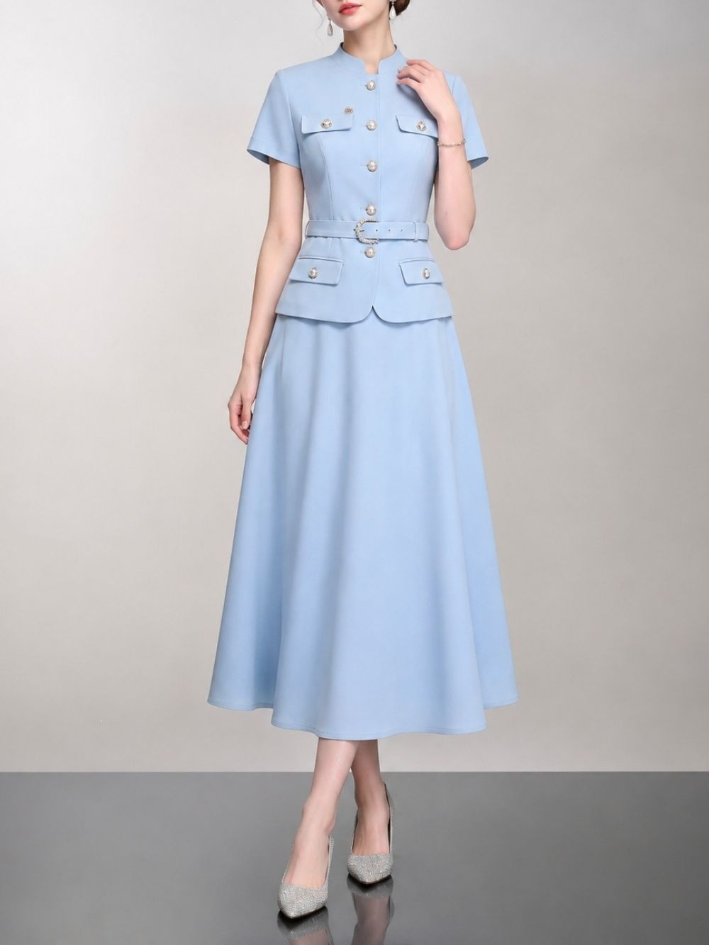 Maryam Blue Short Sleeve Midi Dress - OWNCI Maryam Blue Short Sleeve Midi Dress - OWNCI