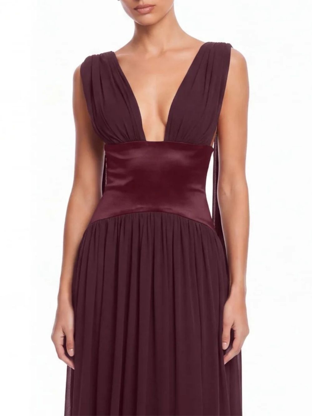 Lomire Plunge Neck Draped Maxi Dress - OWNCI Lomire Plunge Neck Draped Maxi Dress - OWNCI