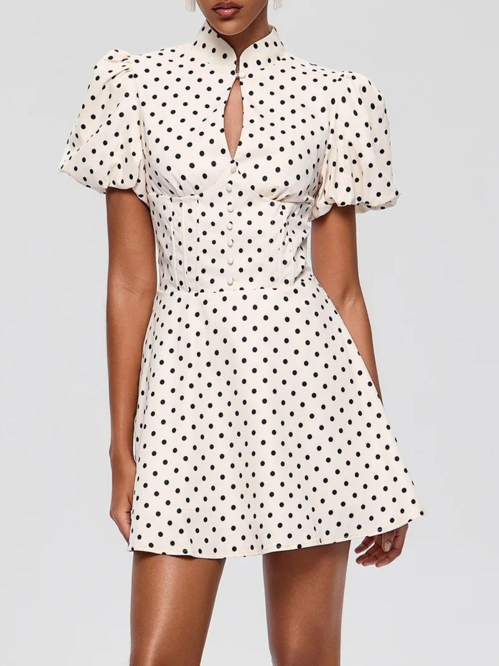 Fortuna Puff Sleeve Corset Dot Mini Dress - OWNCI