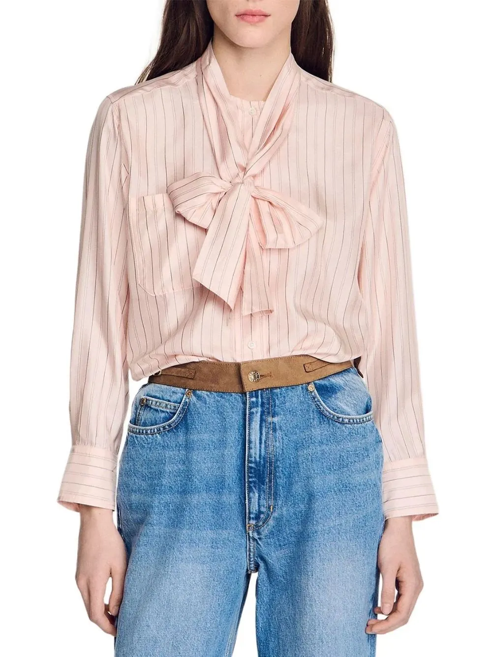 Miraluna Striped Tie Neck Shirt - OWNCI Miraluna Striped Tie Neck Shirt - OWNCI