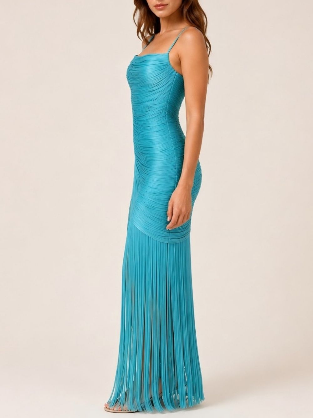 Mane Blue Spaghetti Tassel Maxi Dress - OWNCI Mane Blue Spaghetti Tassel Maxi Dress - OWNCI