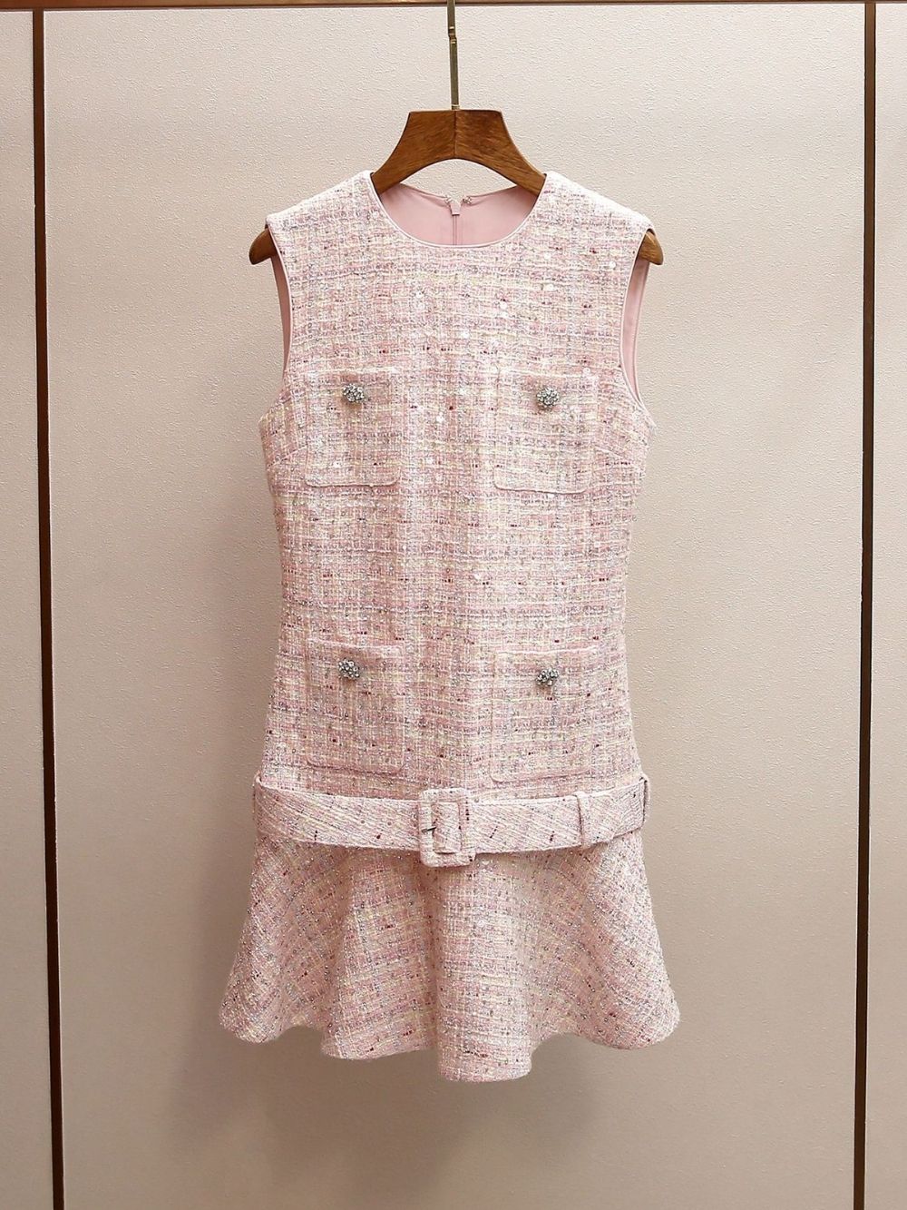 Pink Sequin Belted Mini Dress - OWNCI