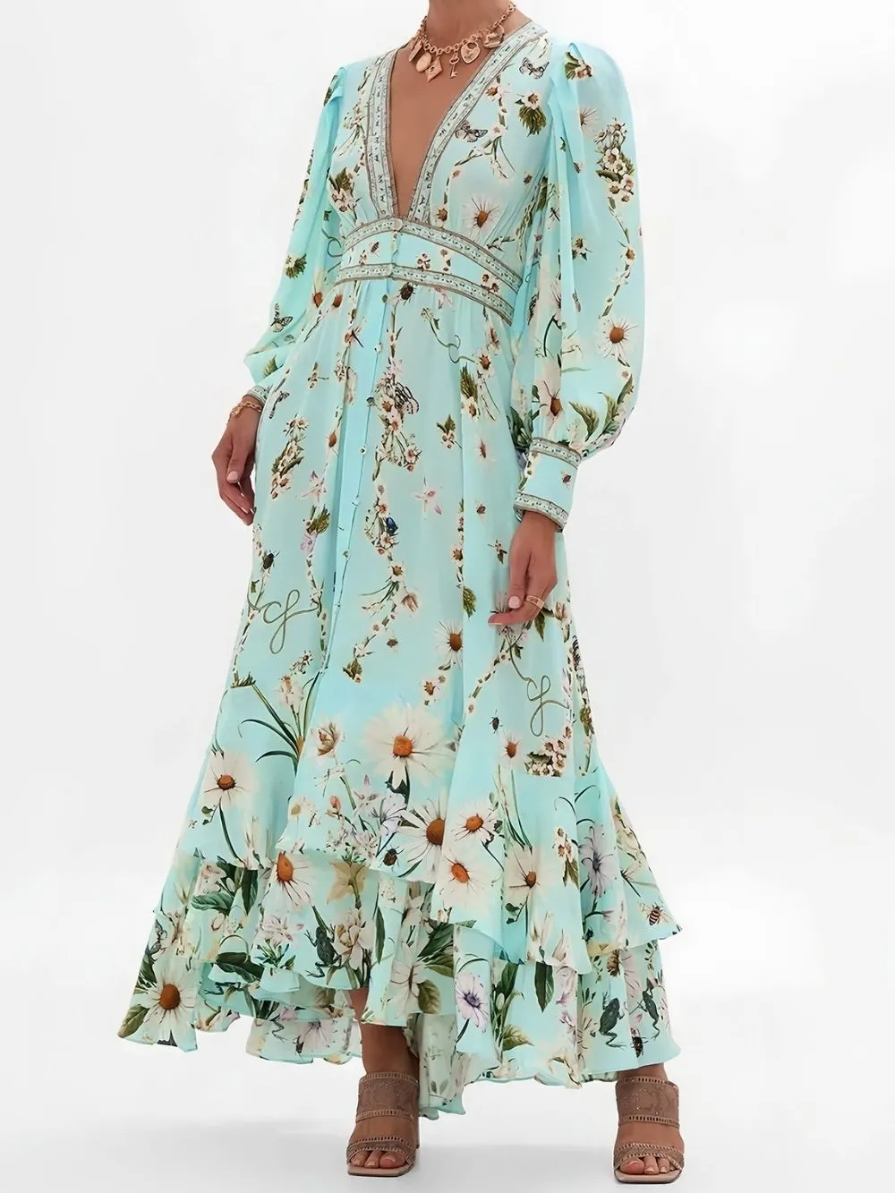 Mariela Green Floral Long Sleeve Maxi Dress - OWNCI Mariela Green Floral Long Sleeve Maxi Dress - OWNCI