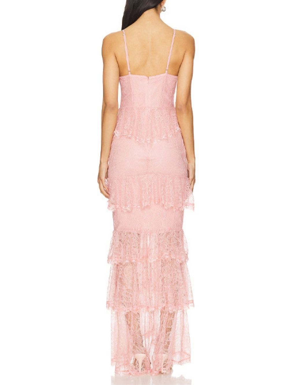 Malva Pink Strappy Lace Layered Maxi Dress - OWNCI