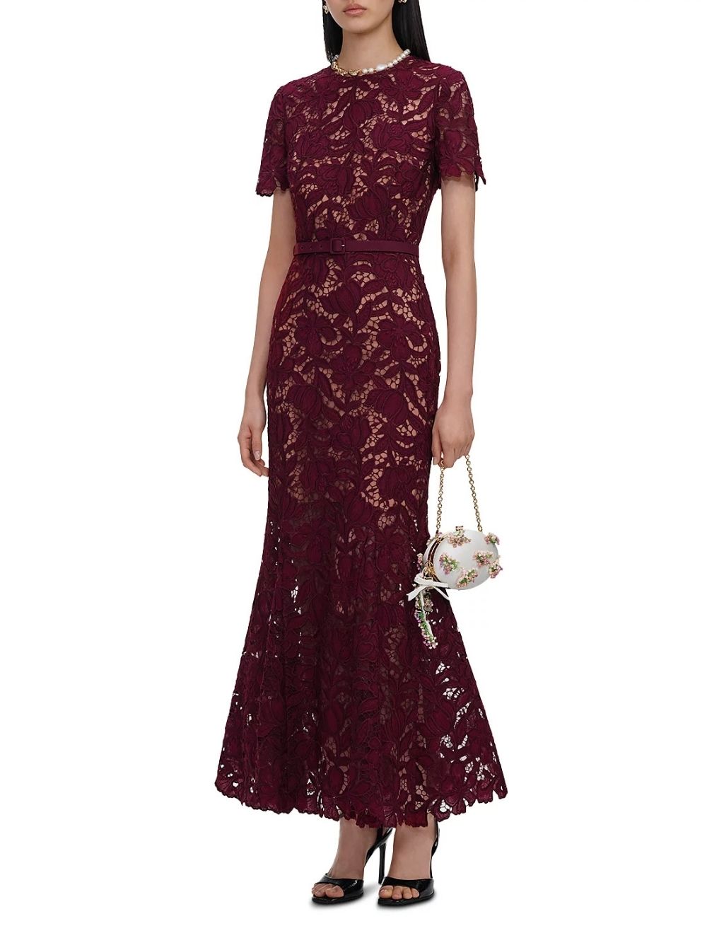 Burgundy Lace Midi Dress - OWNCI
