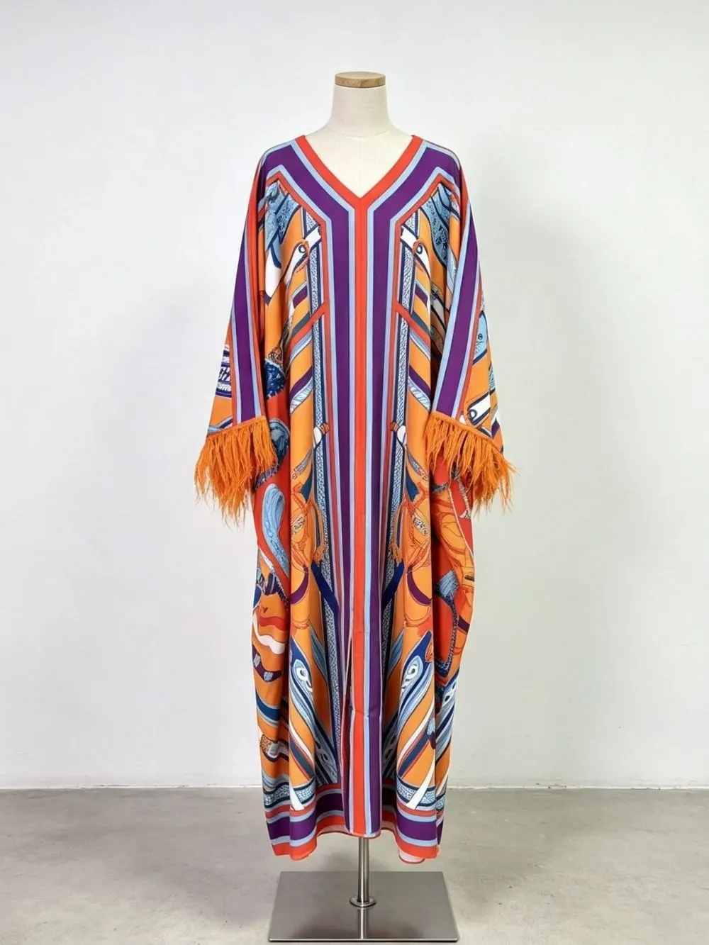 Marlie Printed Long Sleeve Feather Maxi Dress - OWNCI Marlie Printed Long Sleeve Feather Maxi Dress - OWNCI
