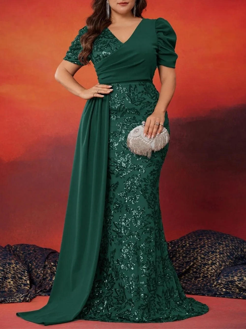 Marcie Green Sequin Plus Size Maxi Dress - OWNCI Marcie Green Sequin Plus Size Maxi Dress - OWNCI