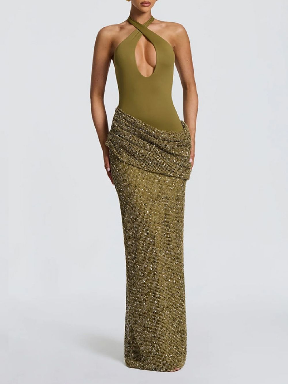 Matat Green Halter Sequin Maxi Dress - OWNCI Matat Green Halter Sequin Maxi Dress - OWNCI