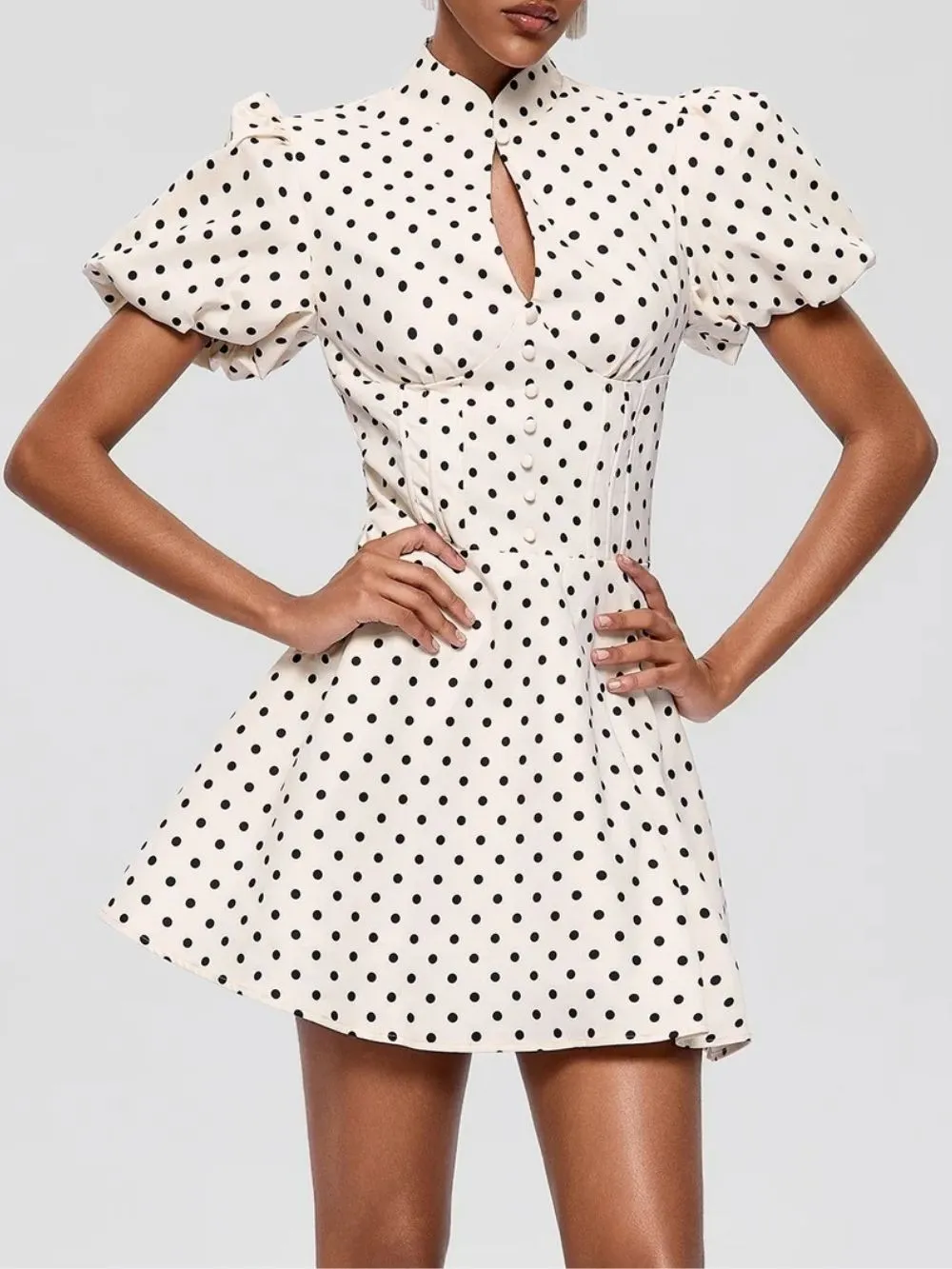 Fortuna Puff Sleeve Corset Dot Mini Dress - OWNCI