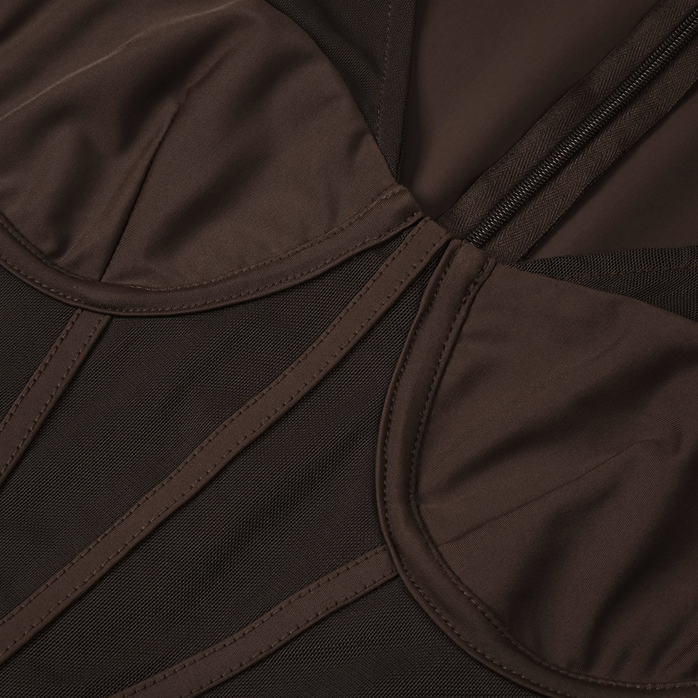 Mars Brown Corset Mesh Midi Dress - OWNCI Mars Brown Corset Mesh Midi Dress - OWNCI