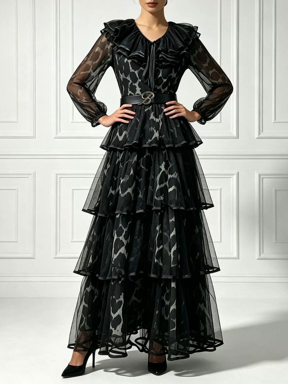 d3d6a227ec2aa62d5f05c4111f32d781 Margo Black Leopard Long Sleeve Maxi Dress