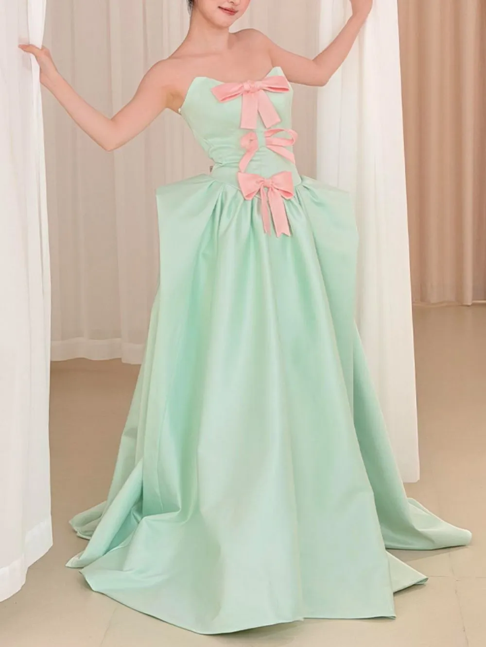 Masood Green Strapless Bow Maxi Dress - OWNCI Masood Green Strapless Bow Maxi Dress - OWNCI