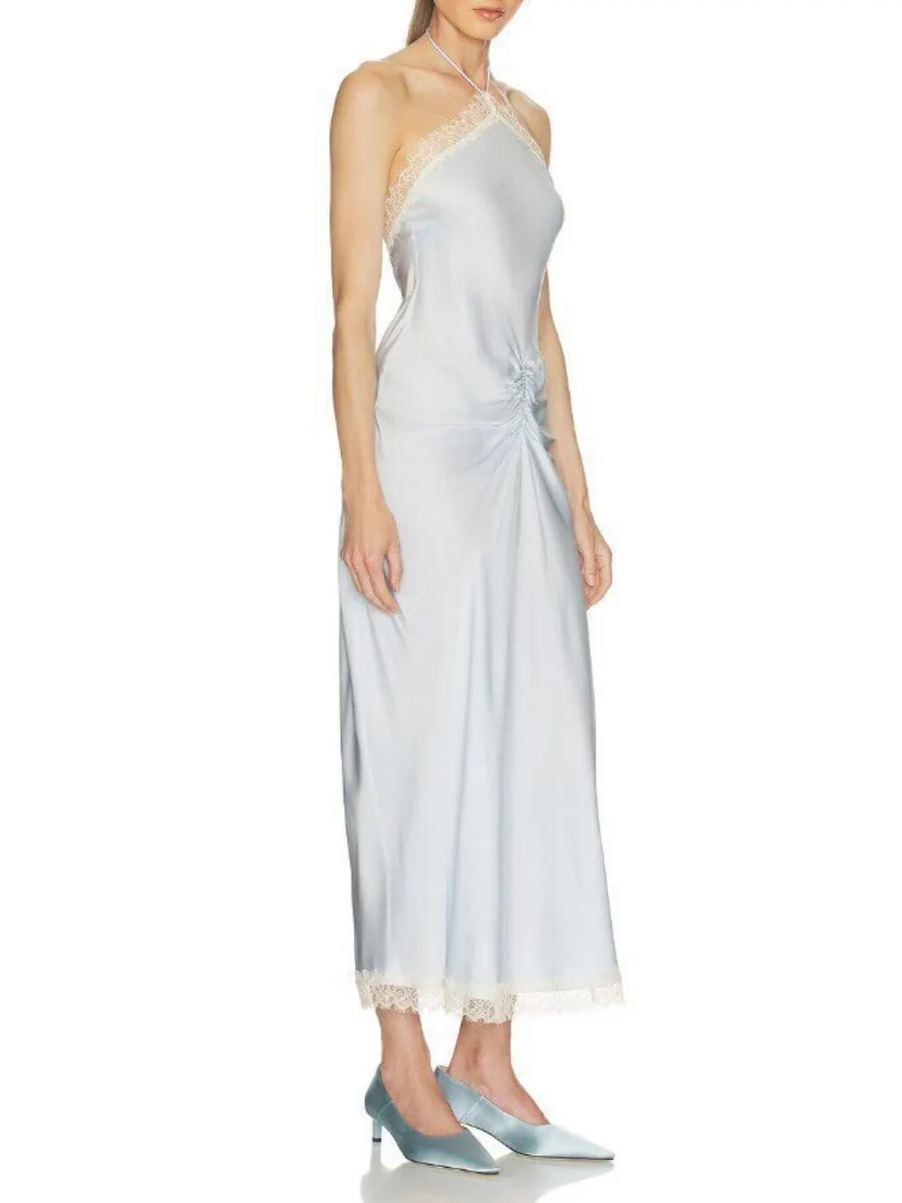 Manda Blue Halter Lace Midi Dress - OWNCI Manda Blue Halter Lace Midi Dress - OWNCI