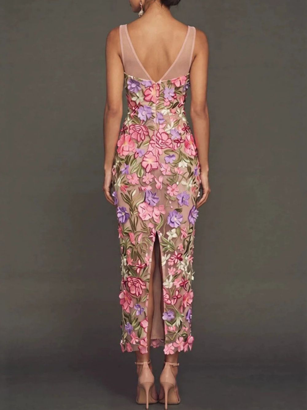 Masiela Flower Embroidery Midi Dress - OWNCI