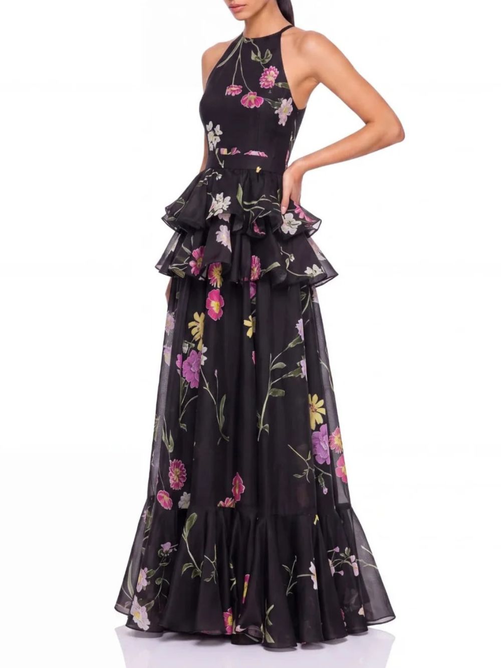 Ravelix Floral Ruffle Maxi Dress In Black - OWNCI Ravelix Floral Ruffle Maxi Dress In Black - OWNCI