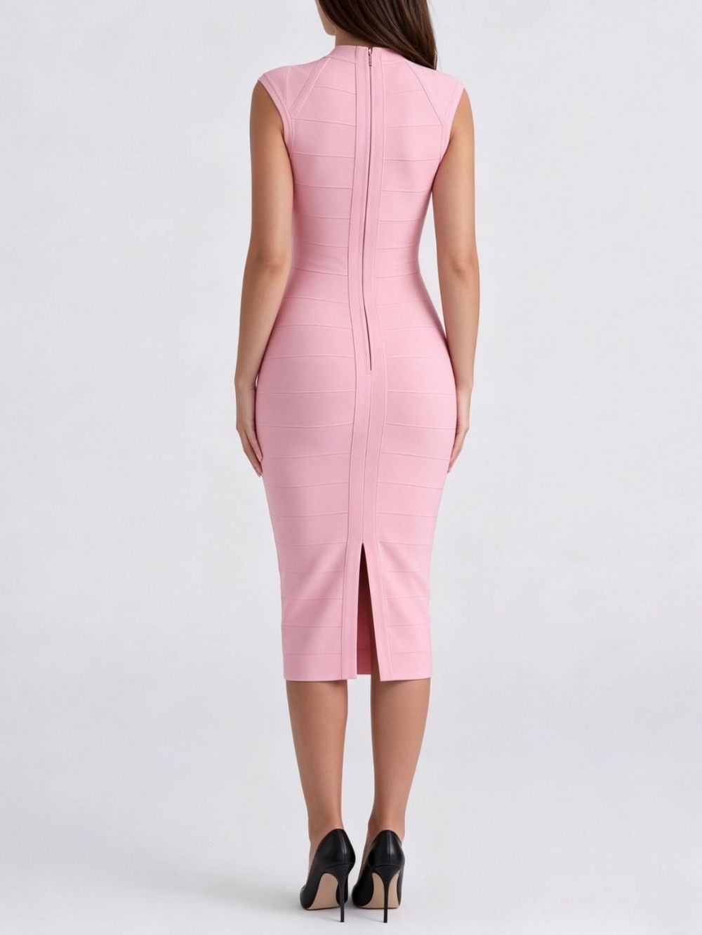 Marixa Pink V-Neck Bandage Midi Dress - OWNCI