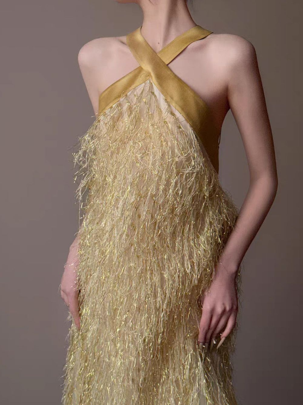 Martirio Gold Halter Maxi Dress - OWNCI Martirio Gold Halter Maxi Dress - OWNCI