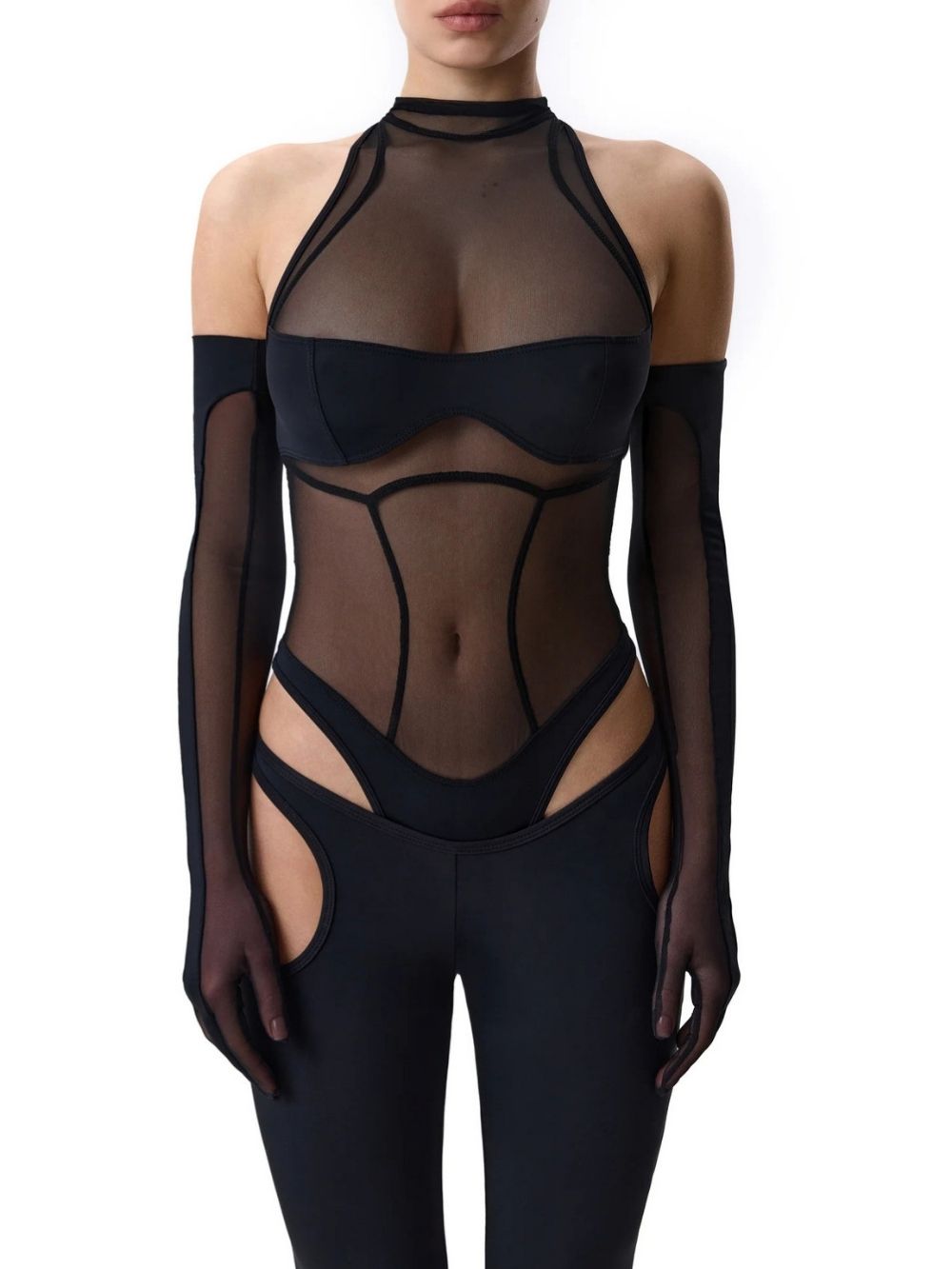 d87712d28b858d5d2deb68e3d4329927 Marcelina Black Mesh Two-Piece Set