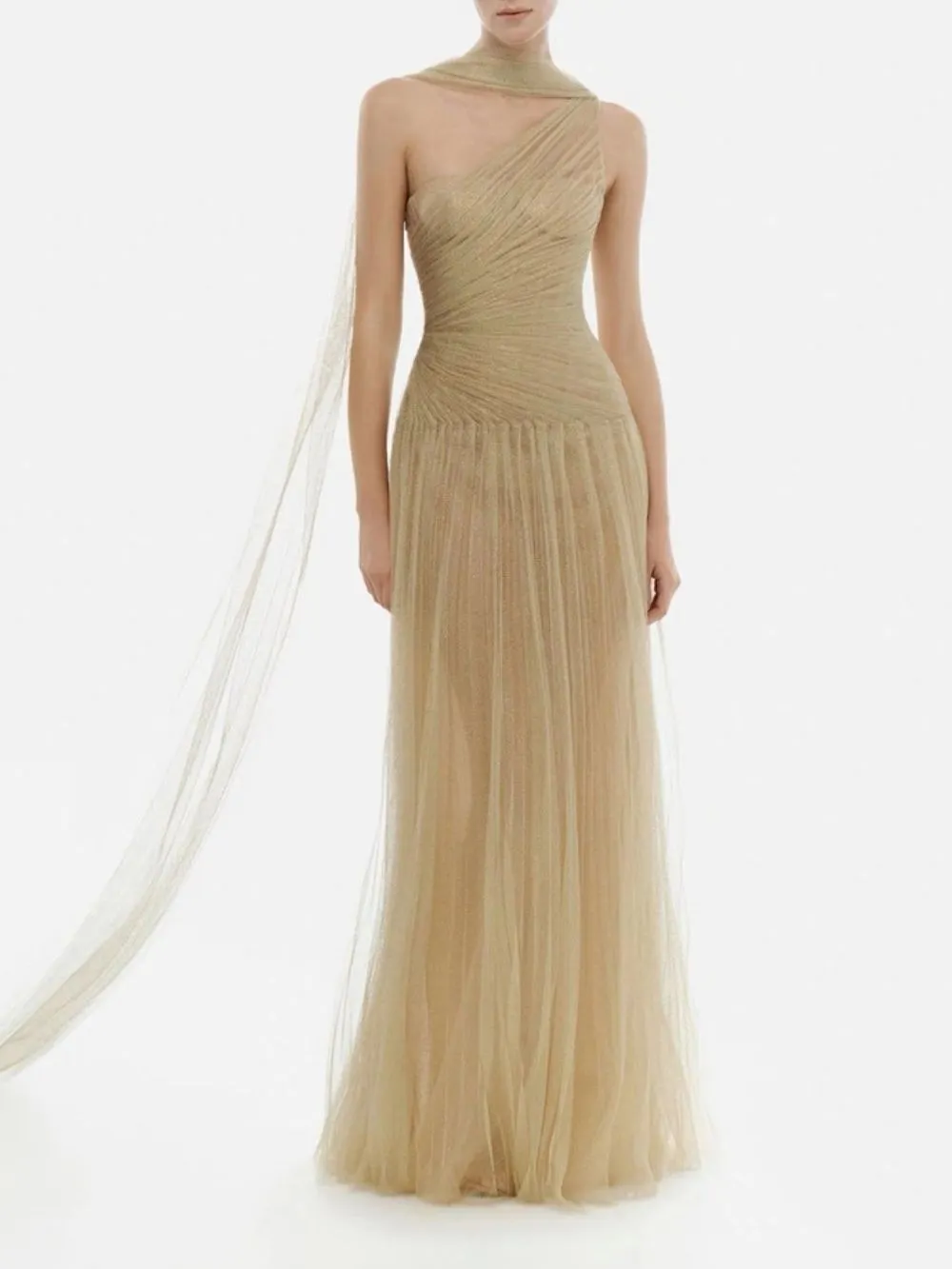 Marianela Mesh Ruched Maxi Dress - OWNCI