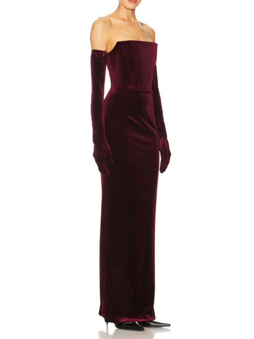 Maston Fuchsia Corset Velvet Maxi Dress With Gloves - OWNCI Maston Fuchsia Corset Velvet Maxi Dress With Gloves - OWNCI