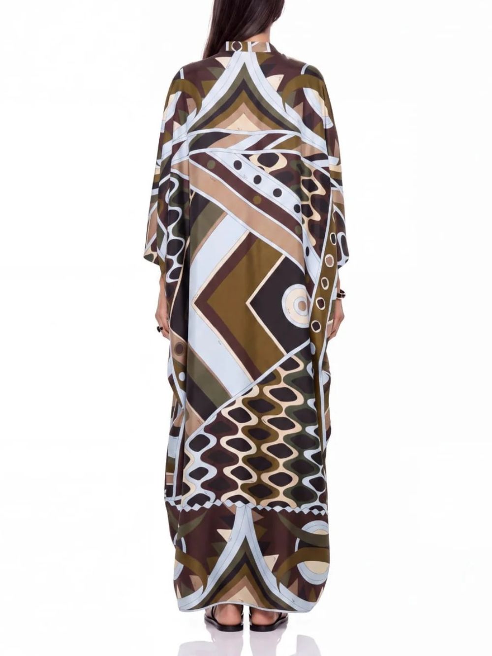 Hylora Cape Sleeve Geo Printed Maxi Dress - OWNCI
