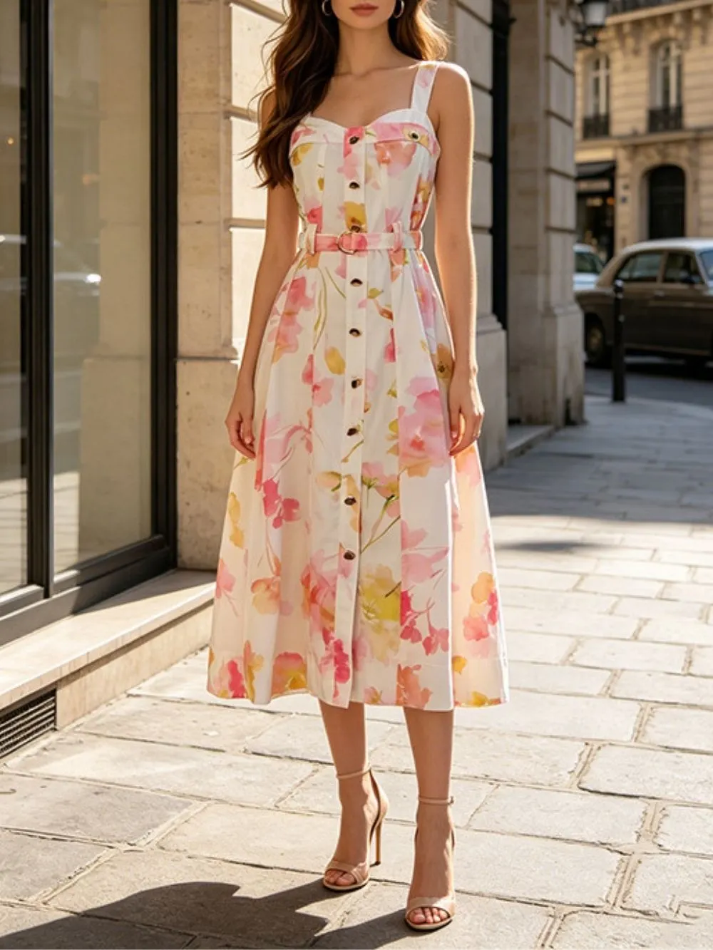 Mariangel Strappy Floral Midi Dress - OWNCI