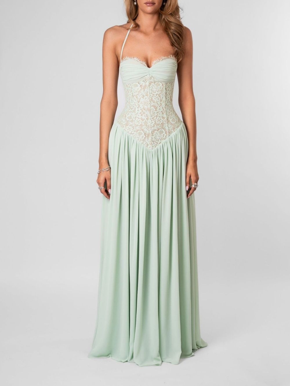 Masaaki Mint Halter Lace Maxi Dress - OWNCI Masaaki Mint Halter Lace Maxi Dress - OWNCI