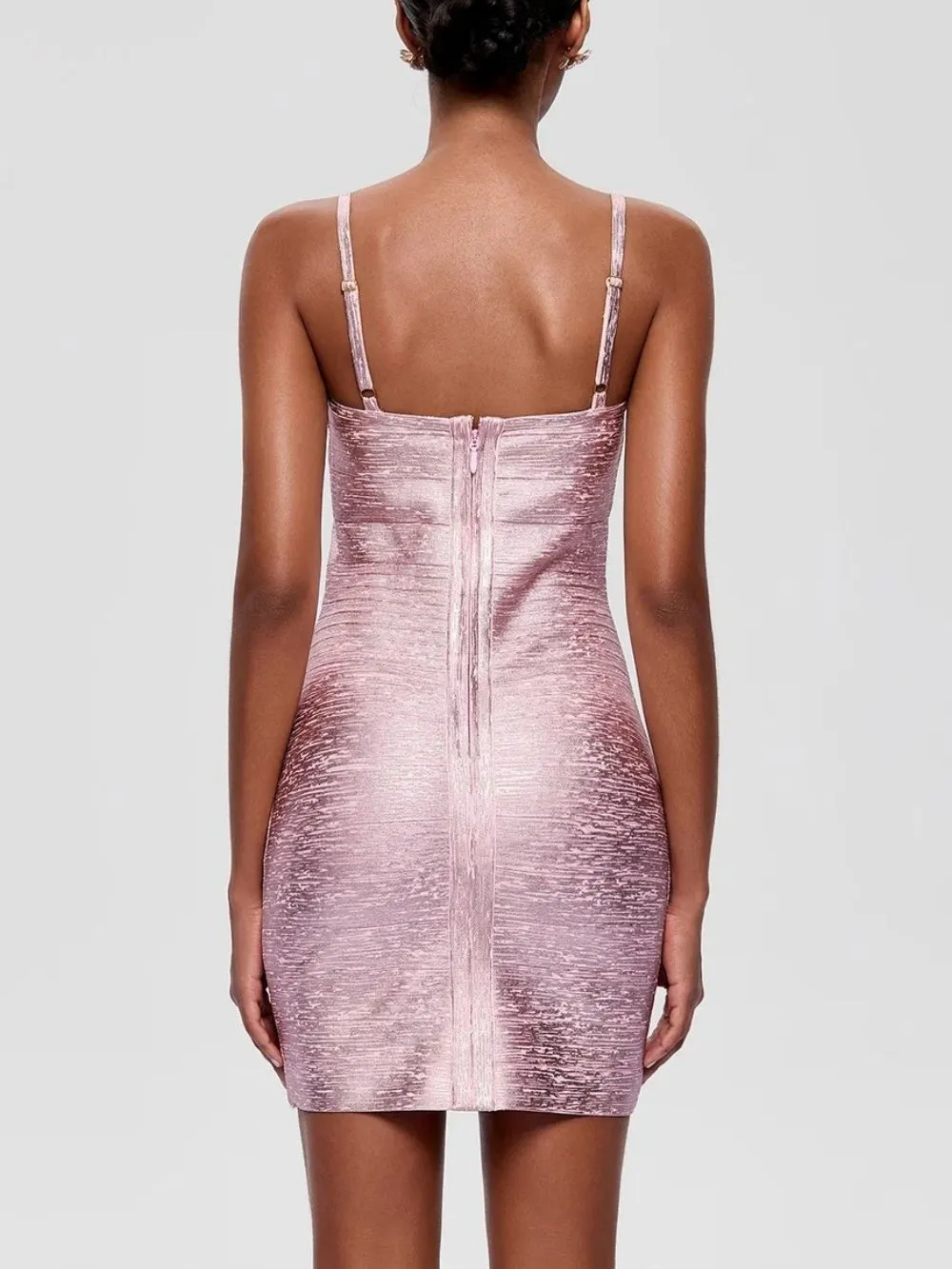Donyelle Spaghetti Bandage Bodycon Mini Dress In Rose Gold - OWNCI